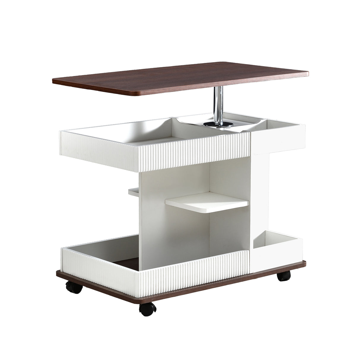 variant-group:rf-n724p292505k|Roomfitters Adjustable Sofa Side Table with Lift-Top, Rotating Surface and Storage on Wheels for Small Spaces, Brown