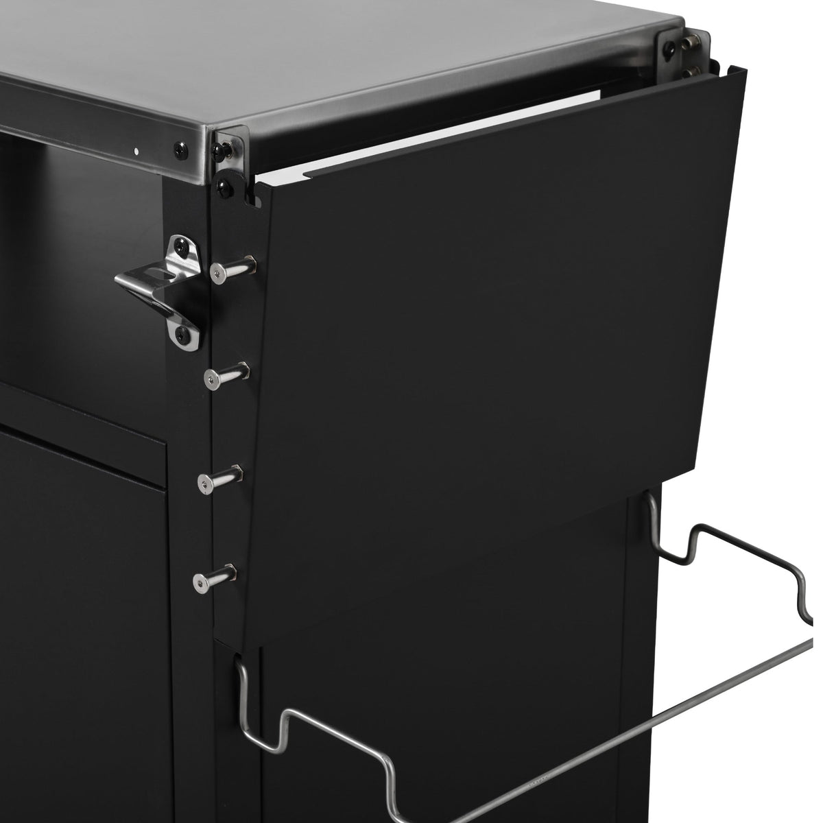 Roomfitters Grill Cart with Stainless Steel Top, Outdoor Kitchen Island, BBQ Prep Station with Trash Bag Holder and Hooks, Black