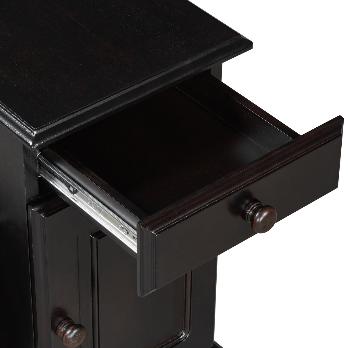 variant-group:rf-n724p293133p|Roomfitters Vintage Sofa Side Table with USB Ports, Flip Top, Cup Holders and Bookshelf Storage for Small Spaces, Espresso