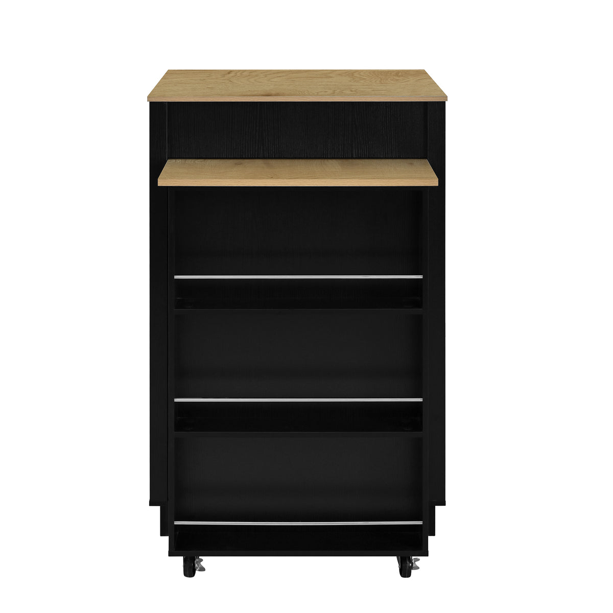 variant-group:rf-n711wy000493aab|Roomfitters Black and Natural Wood MDF Extendable Bar Cabinet, Rolling Kitchen Island Table, Wine Rack Storage