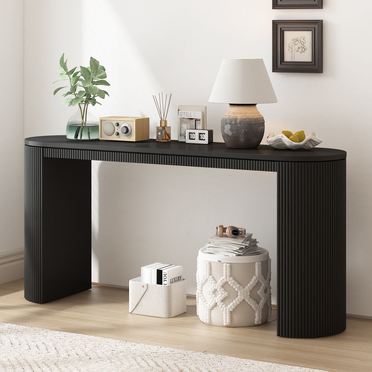 variant-group:rf-n711p205935b|Roomfitters Curved Console Table with Vertical Stripe Design, Entryway Table for Living Room, Black