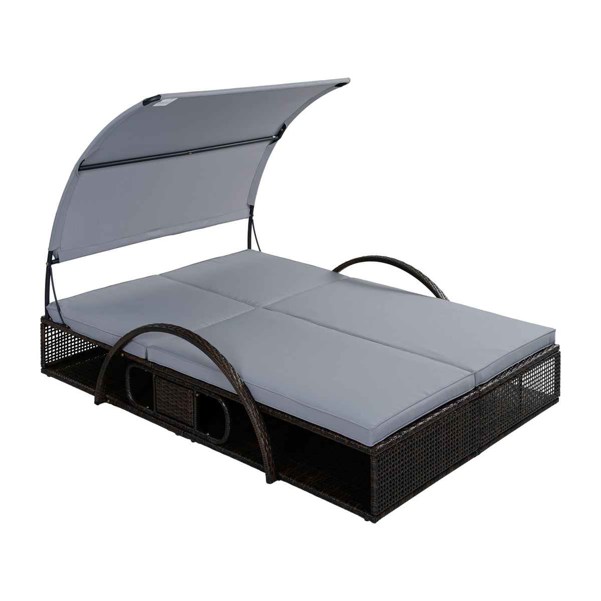 variant-group:rf-n711wy000485aae|Roomfitters Slate Grey HDPE Wicker Outdoor Double Sunbed, Steel Frame Patio Chaise, Hidden Side Tables, Canopy