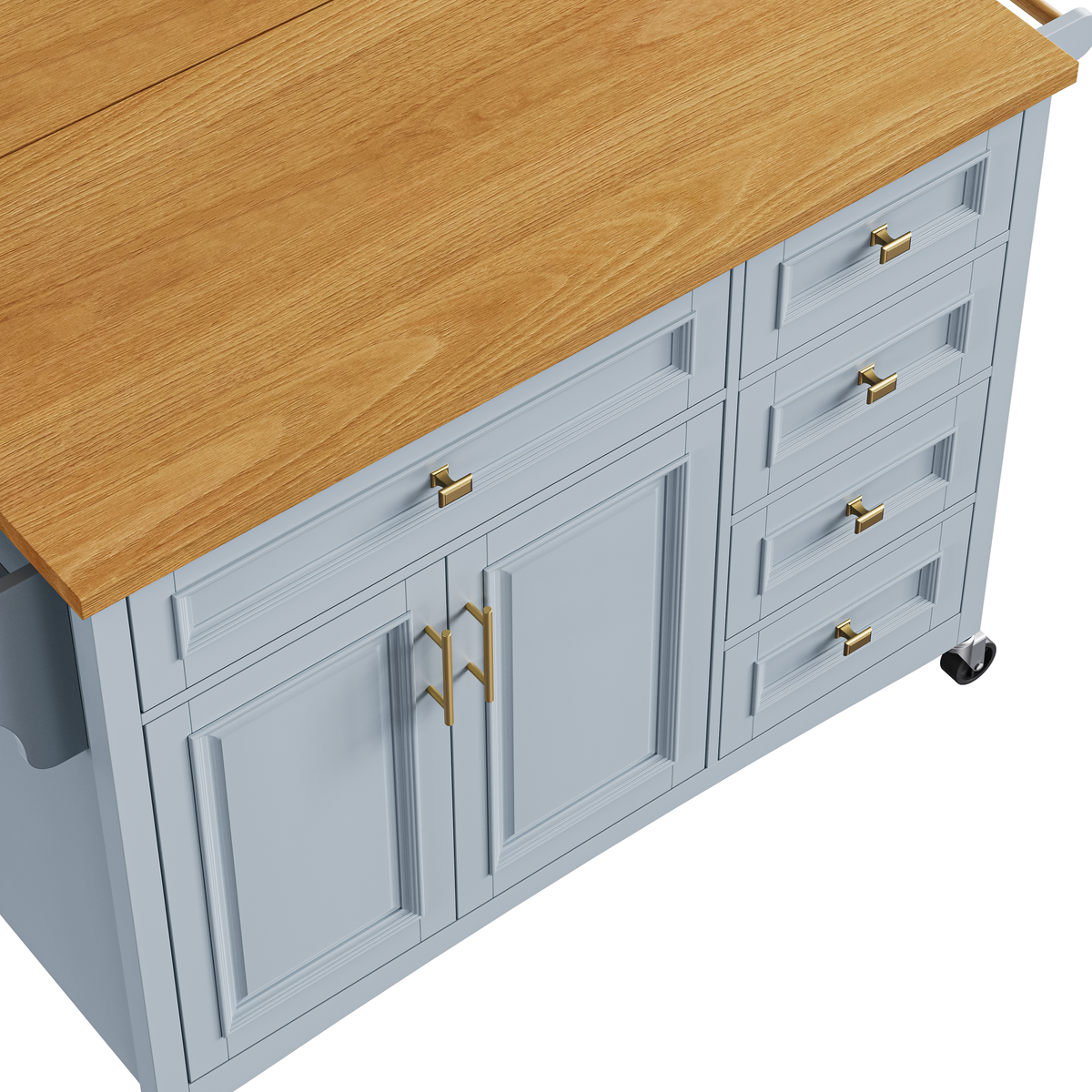 variant-group:rf-n707p195393g|Roomfitters 52" Kitchen Island with Drop Leaf, Rolling Kitchen Cart with Storage Cabinet, Spice Rack, Towel Rack, Adjustable Shelf, Blue Grey
