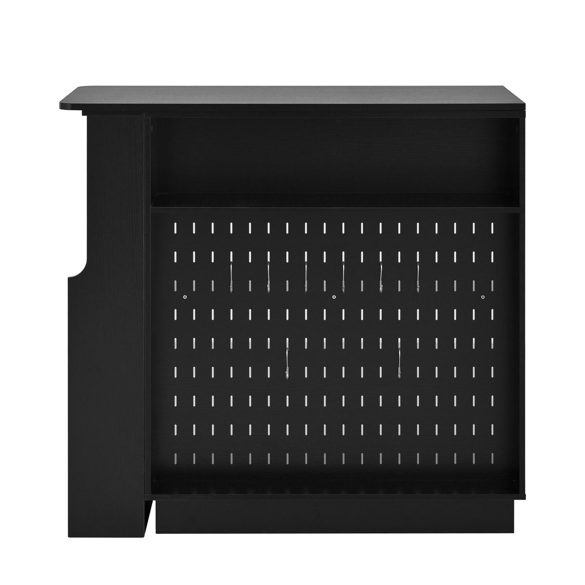 variant-group:rf-n711p437809b|Roomfitters Black MDF Counter Height Kitchen Island Sideboard Cabinet, Extendable Table, Acrylic Sliding Doors