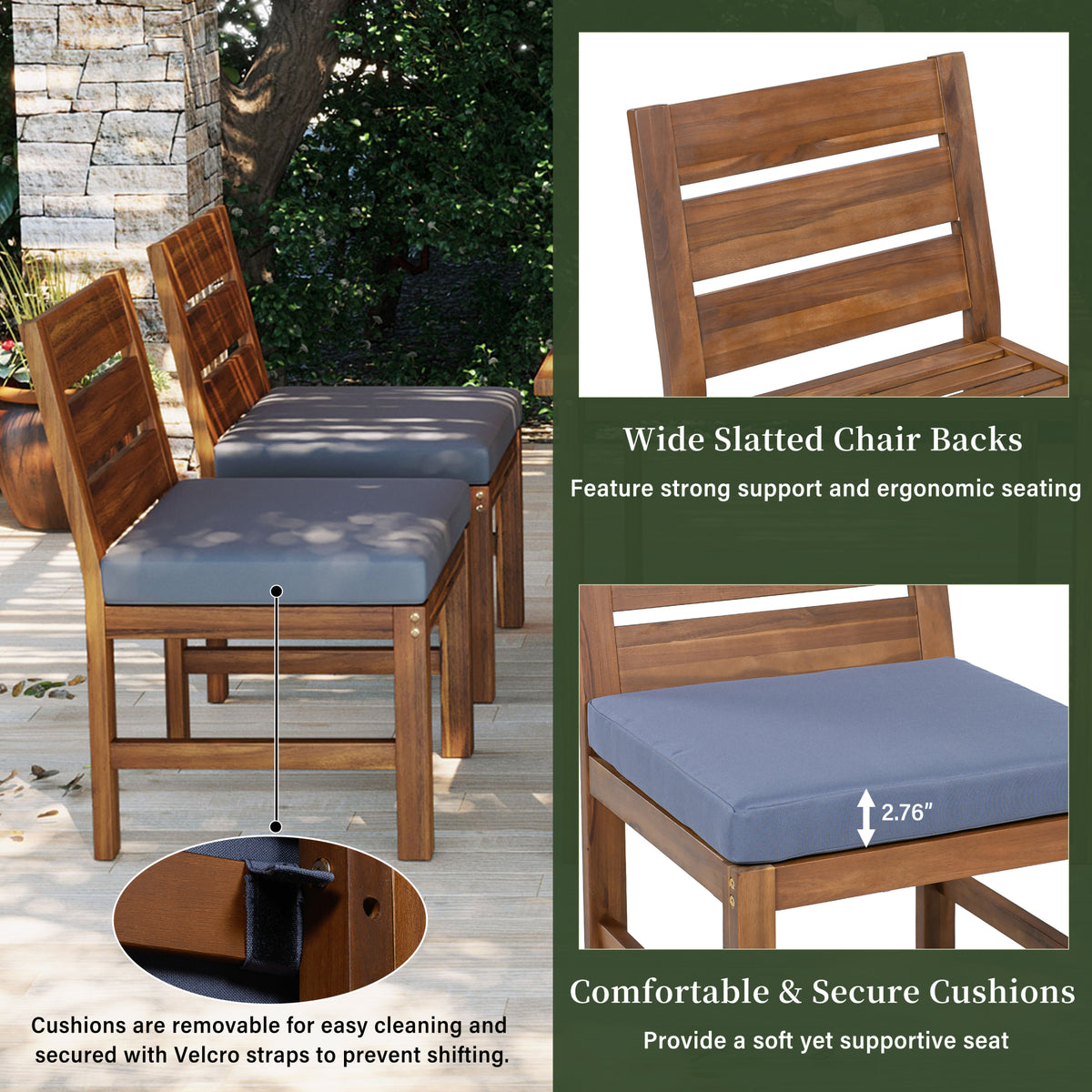 variant-group:rf-n711wy000497aae|Roomfitters Farmhouse 5-Piece Outdoor Dining Set for 4, Acacia Wood Table and Chair Pack, Brown and Grey Slatted