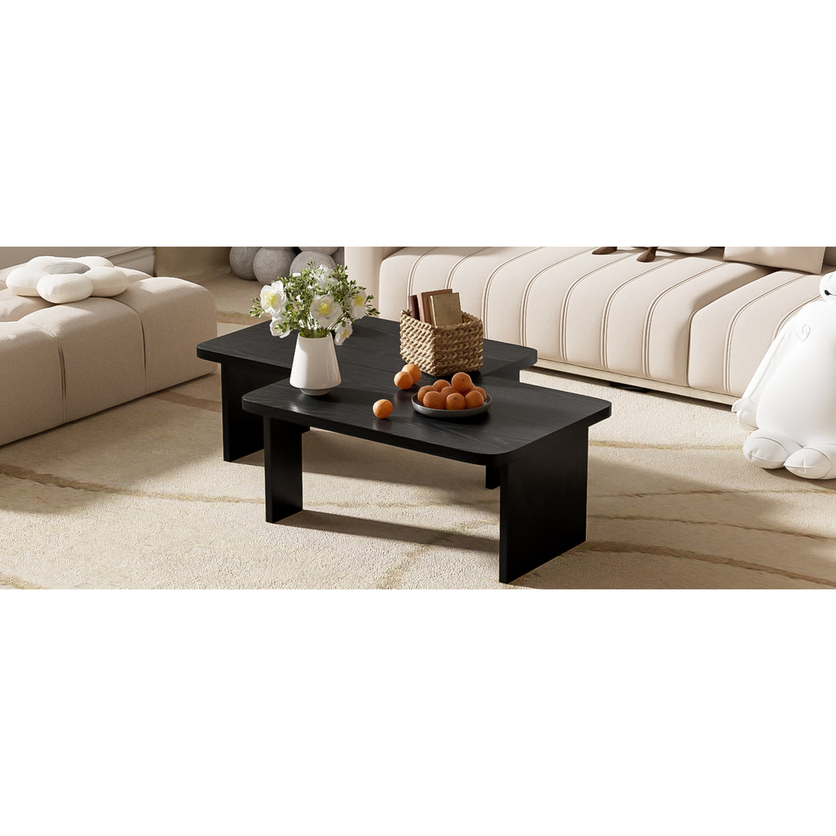 variant-group:rf-n724p232174b|Roomfitters Minimalist Coffee Table Set, Rectangular Center Table with Two-Tone Design, Black