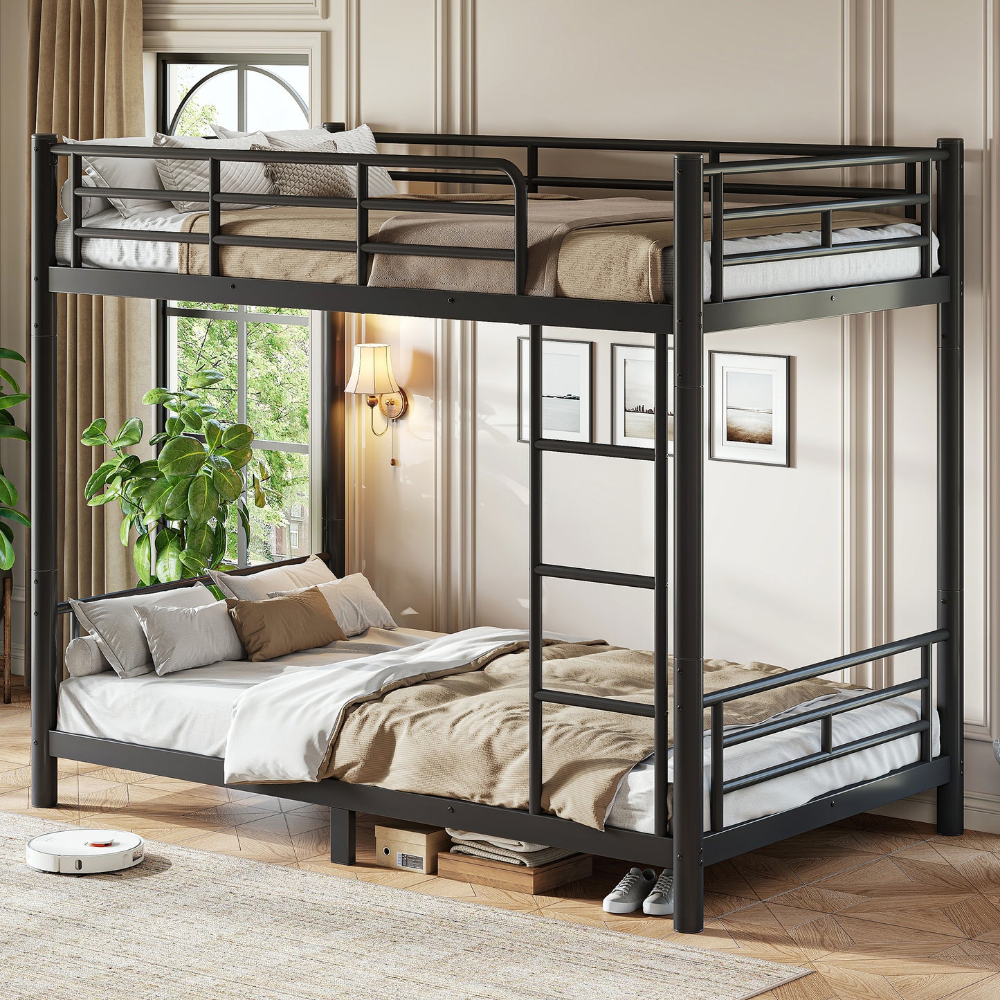 variant-group:rf-w1580p454721|Roomfitters Twin XL over Twin XL Metal Bunk Bed Frame for Teens Adults, Convertible 2 Separate Beds Round Tube, Black