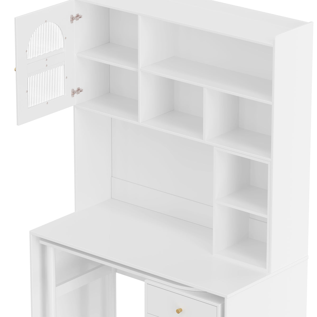 variant-group:rf-n733s363716k|Roomfitters Rotating L-Shaped Computer Desk with Shelves and Storage, 90° Swivel Office Writing Desk, White