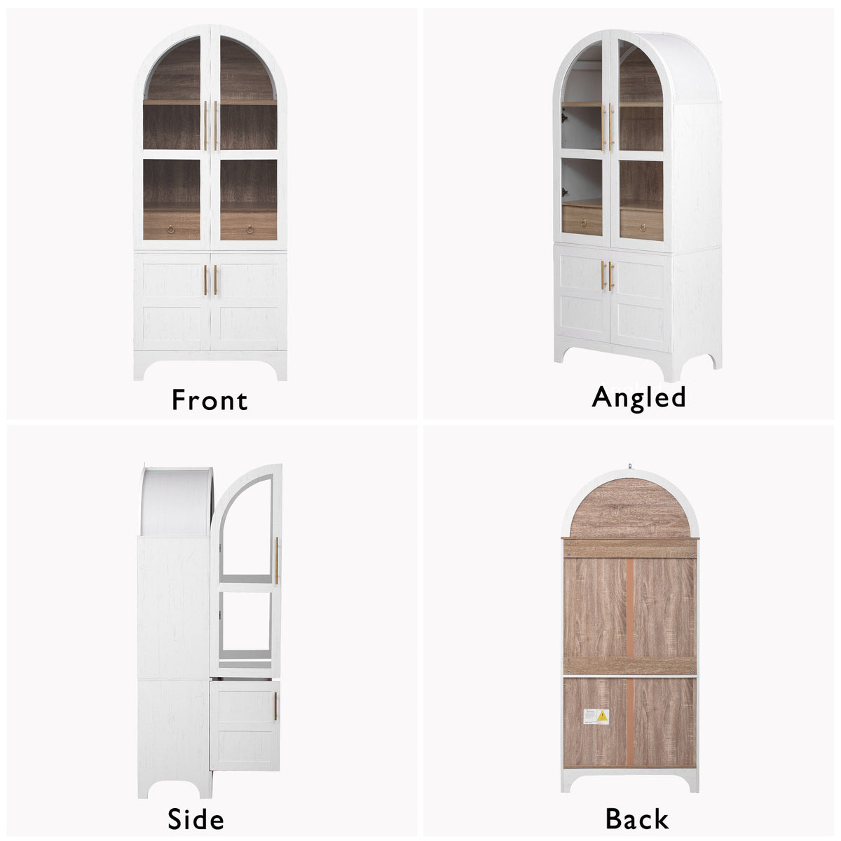 variant-group:rf-n707s288969w|Roomfitters 71" Pantry Cabinet with Arched Top & Glass Doors, 4-Door Storage Hutch with Adjustable Shelves for Kitchen, White