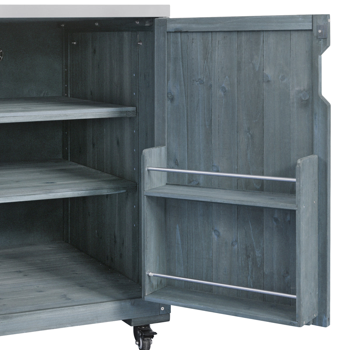 variant-group:rf-n707s000022g|Roomfitters 75.4" Outdoor Kitchen Island with Sink, Fir Wood Grill Cart for XL Green Egg & Tabletop Grills, Grey Blue