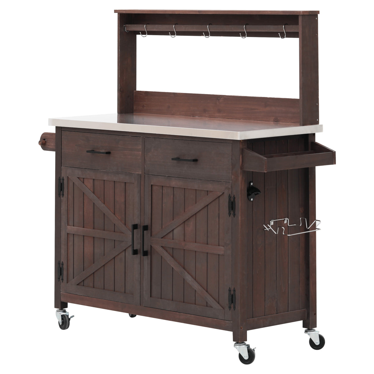 variant-group:rf-n707p409087z|Roomfitters 54.1" Grill Cart, Outdoor Kitchen Prep Station with Stainless Steel Top and Propane Tank Storage, Dark Brown