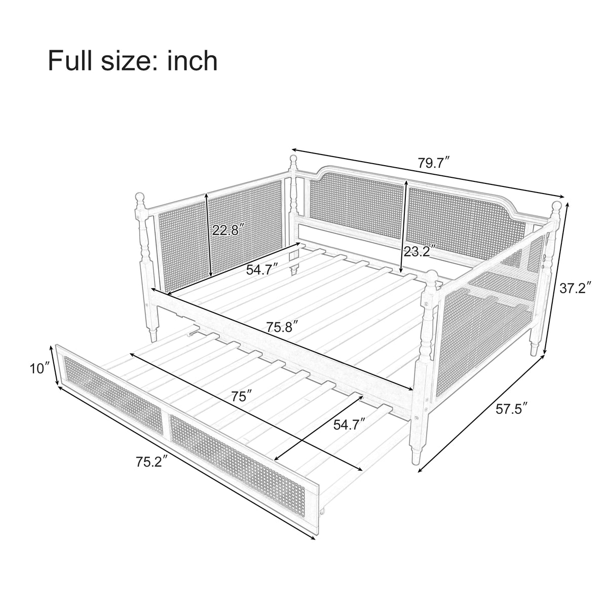 variant-group:rf-n701bs701p415494d|Roomfitters Full Size Traditional Rattan Daybed Frame with 2 Storage Drawers, French Country Wood Bed, No Box Spring, Walnut