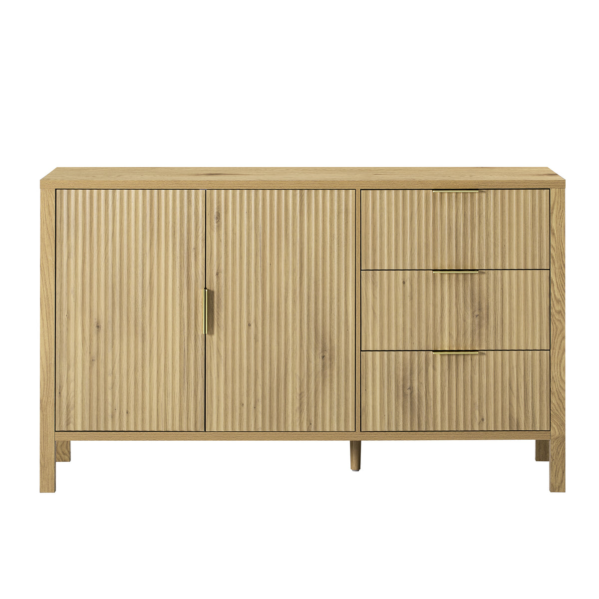 variant-group:rf-n711p345172o|Roomfitters Sideboard Buffet Cabinet with 3 Drawers, 2 Door Mid-century Fluted Accent Storage for Kitchen & Dining, Natural