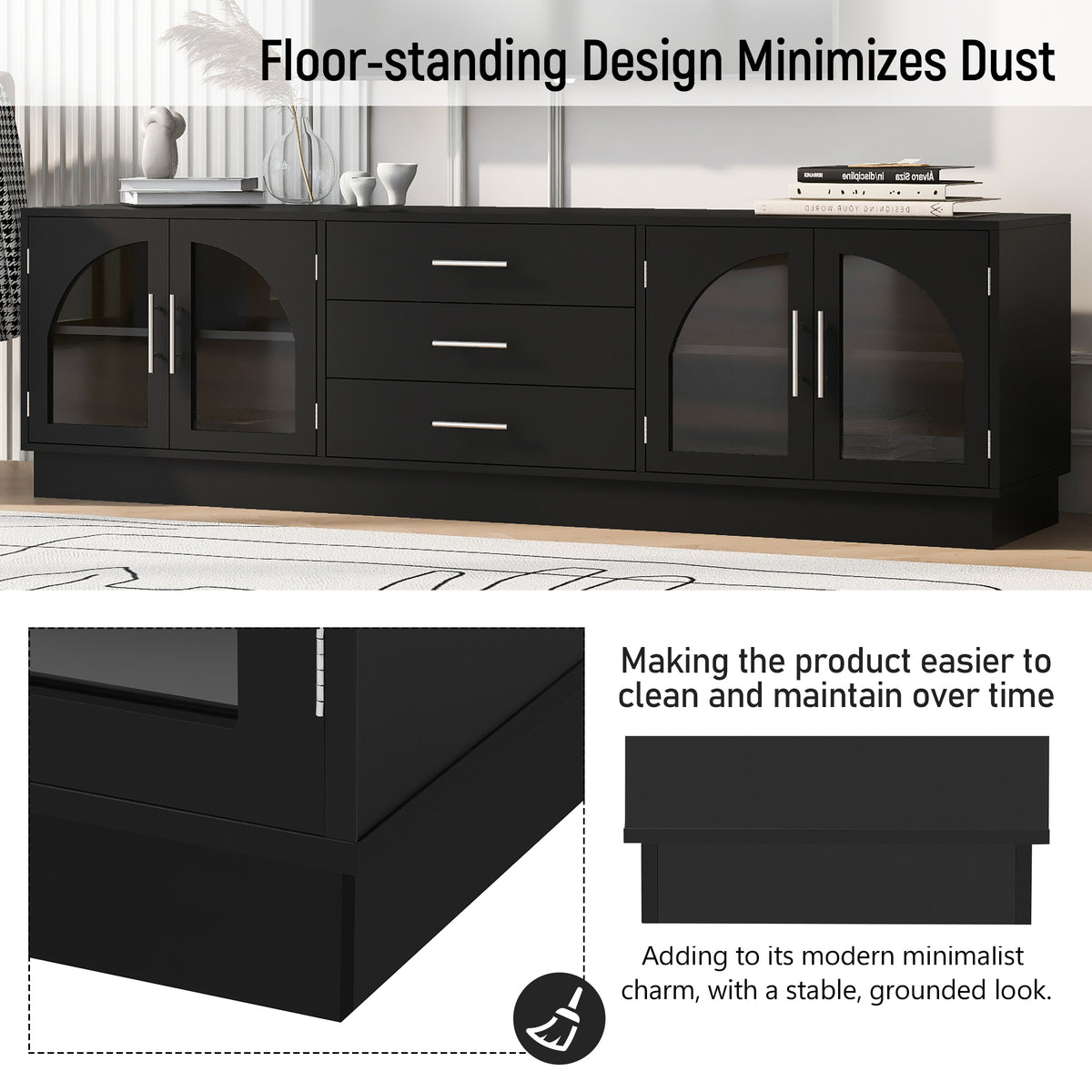 variant-group:rf-n724p284467b|Roomfitters Modern Minimalist TV Stand for up to 75 Inch TV, Entertainment Console Cabinet with Adjustable Shelves, Black