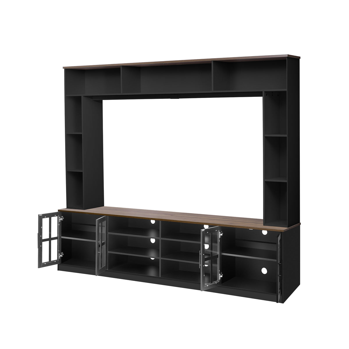 variant-group:rf-n724sj000161aab|Roomfitters 102"W Wall Unit Modern Entertainment Center, 18 Open Storage Shelves, Black
