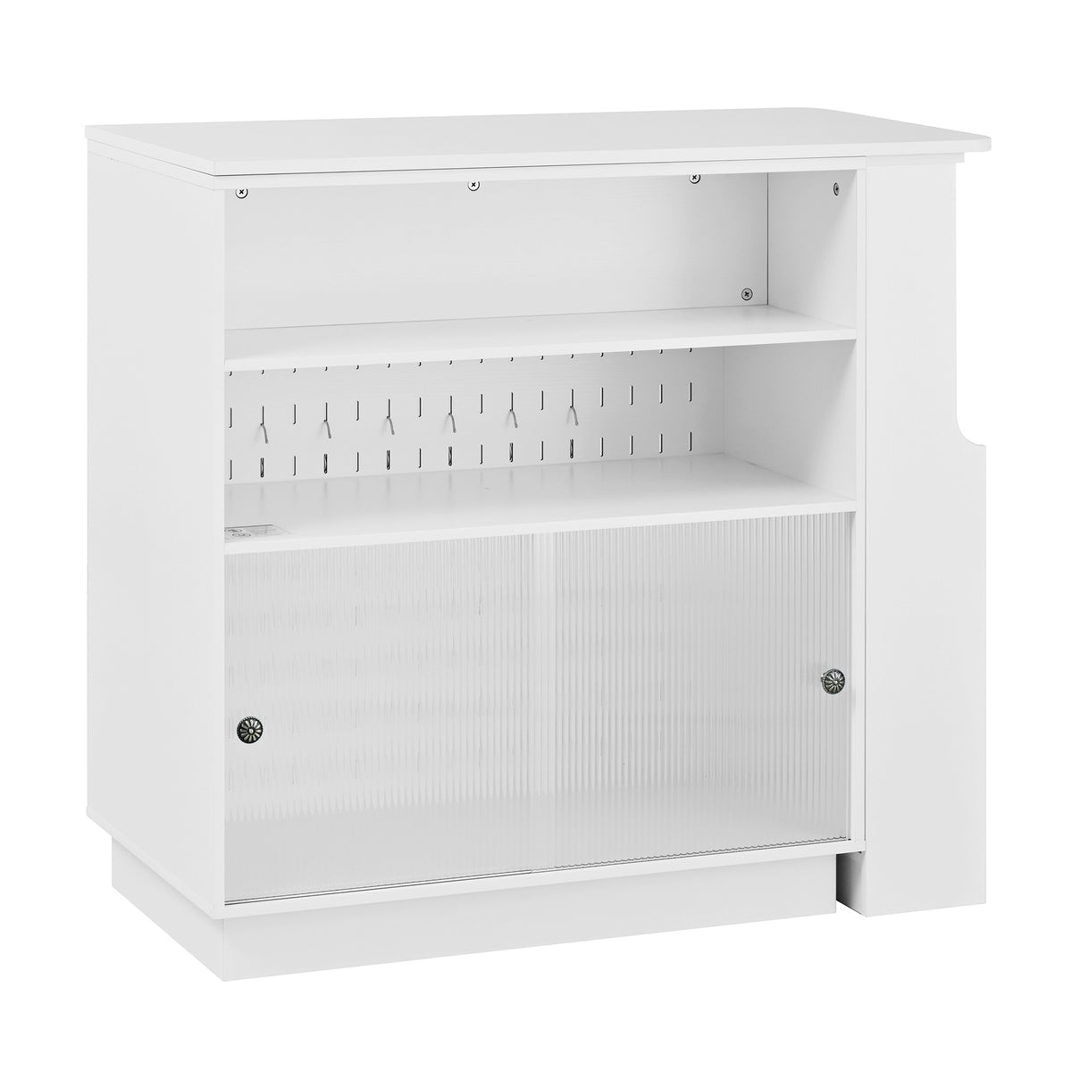 variant-group:rf-n711p437809k|Roomfitters White MDF Counter Height Kitchen Island Sideboard Cabinet, Extendable Table, Acrylic Sliding Doors