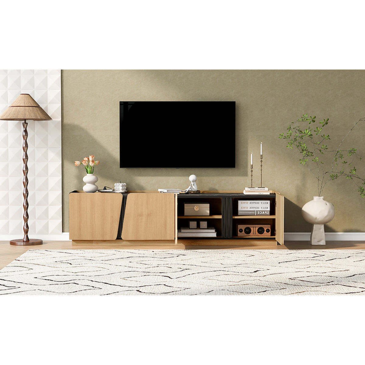 variant-group:rf-n724p426854m|Roomfitters Modern Storage Cabinet Credenza TV Media Console, Oak Finish