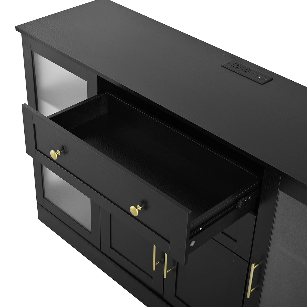 variant-group:rf-n711p437648b|Roomfitters Contemporary Black Melamine MDF Buffet Sideboard Storage Cabinet Acrylic Doors Dining Room Kitchen Console