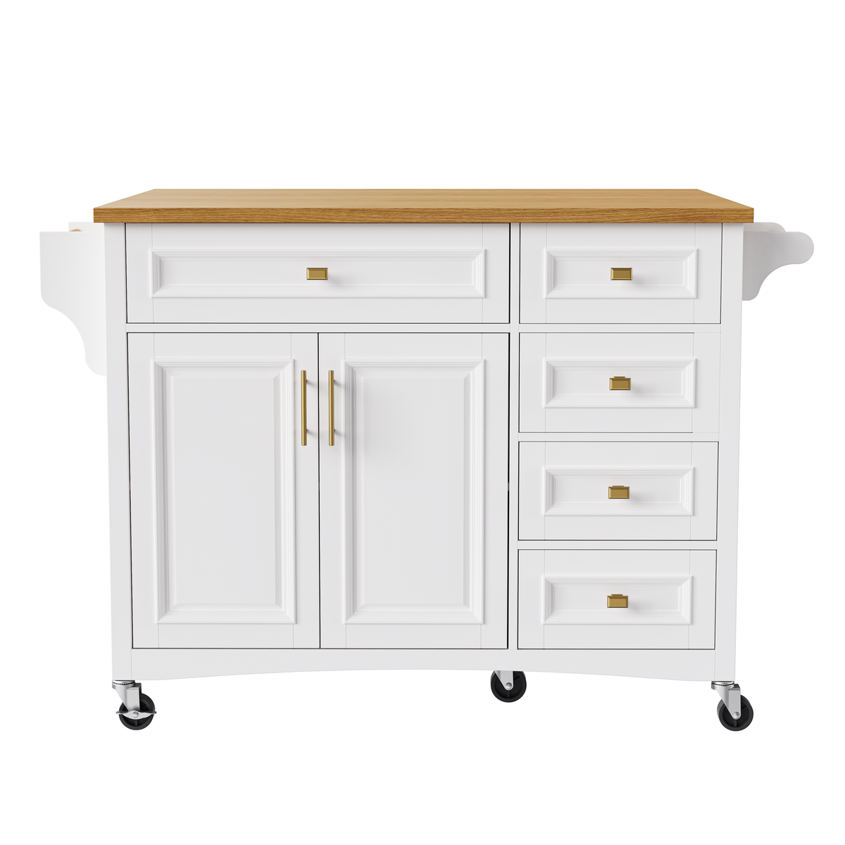 variant-group:rf-n707p195393w|Roomfitters 52" Kitchen Island with Drop Leaf, Rolling Kitchen Cart with Storage Cabinet, Spice Rack, Towel Rack, Adjustable Shelf, White