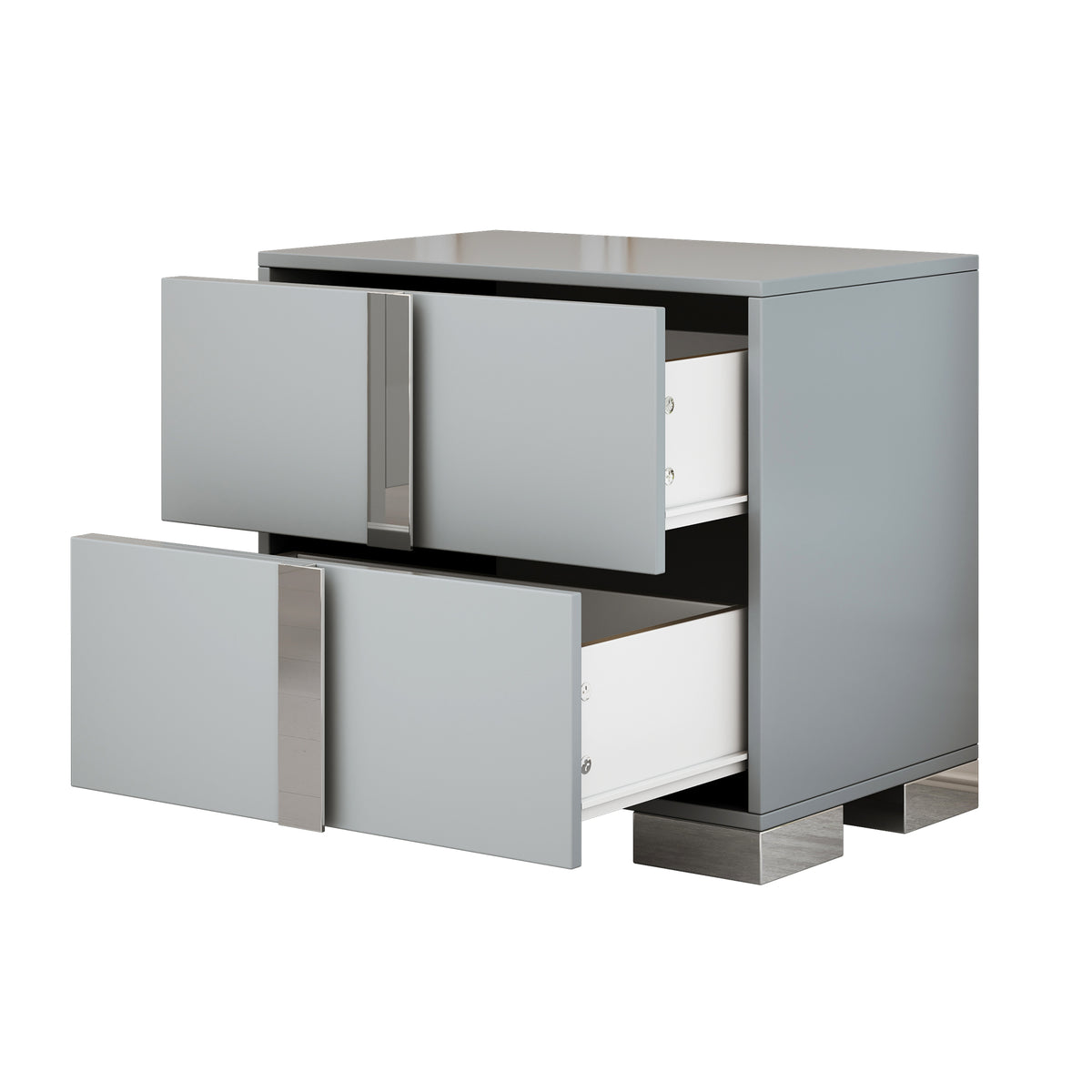 variant-group:rf-n733p307938g|Roomfitters Elegant Mirrored Nightstand with 2 Drawers and Metal Handle, Bedside Table for Bedroom or Living Room, Gray