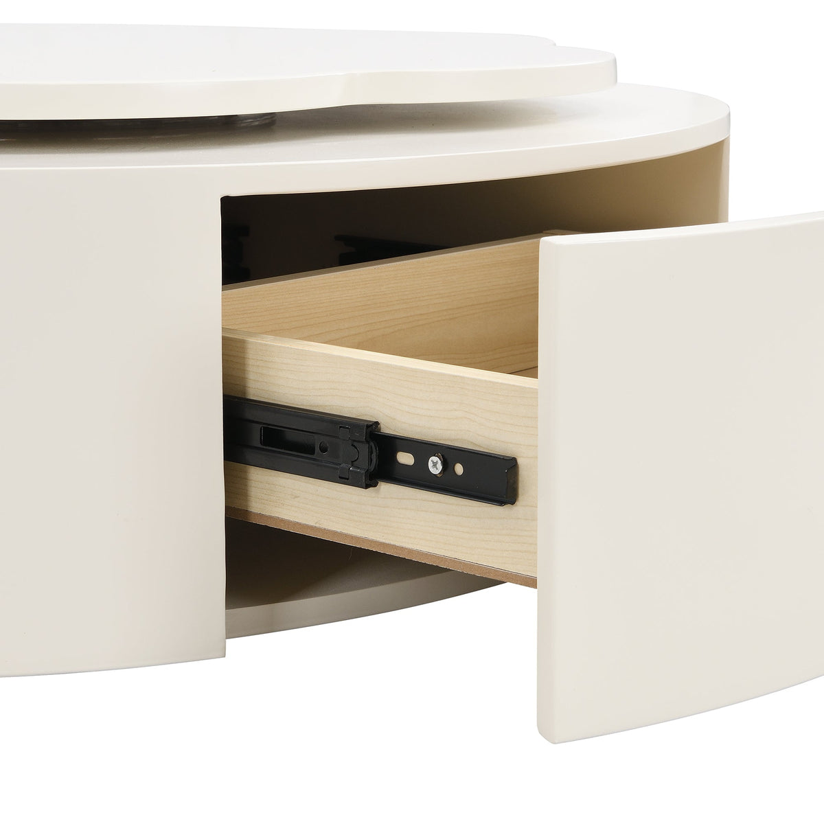 Roomfitters Rotatable Round Coffee Table Set of 2 with Flower-Shaped Top and Glass End Table, Off White Roomfitters