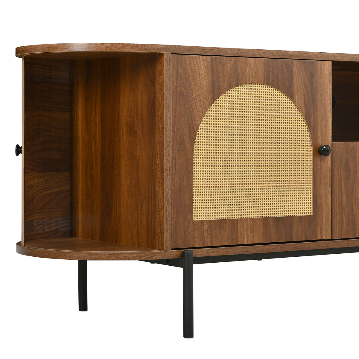 variant-group:rf-n724p437189m|Roomfitters American Style TV Stand with Rattan Arched Doors, Steel Legs, Antique Brown