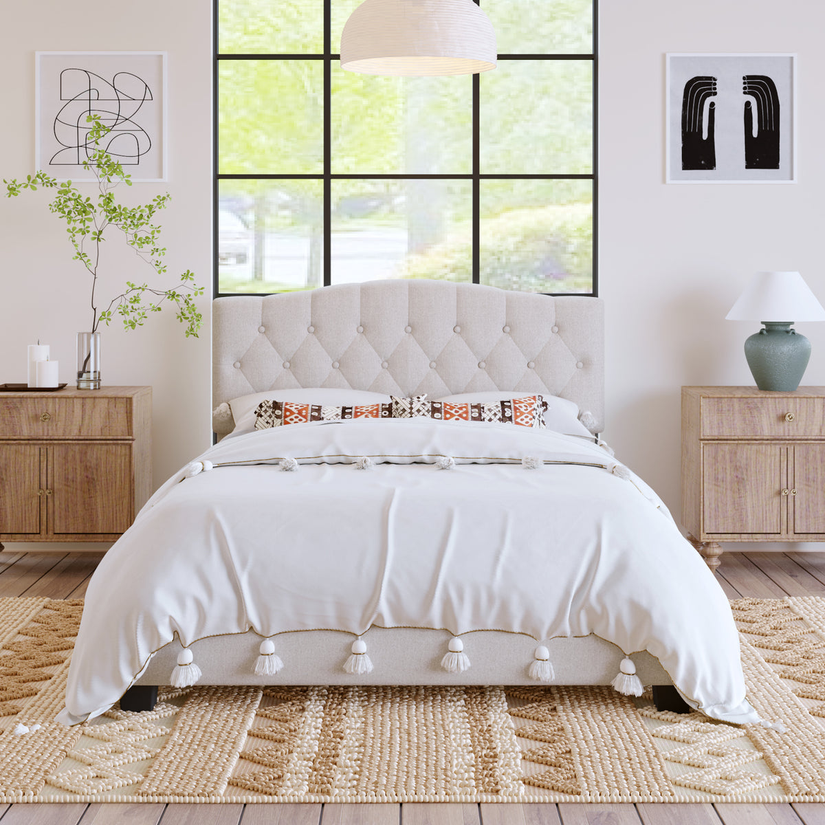 variant-group:rf-n701p342915b|Roomfitters Queen Size Elegant Tufted Upholstered Platform Bed Frame, Diamond Button Headboard, No Box Spring Needed, Beige