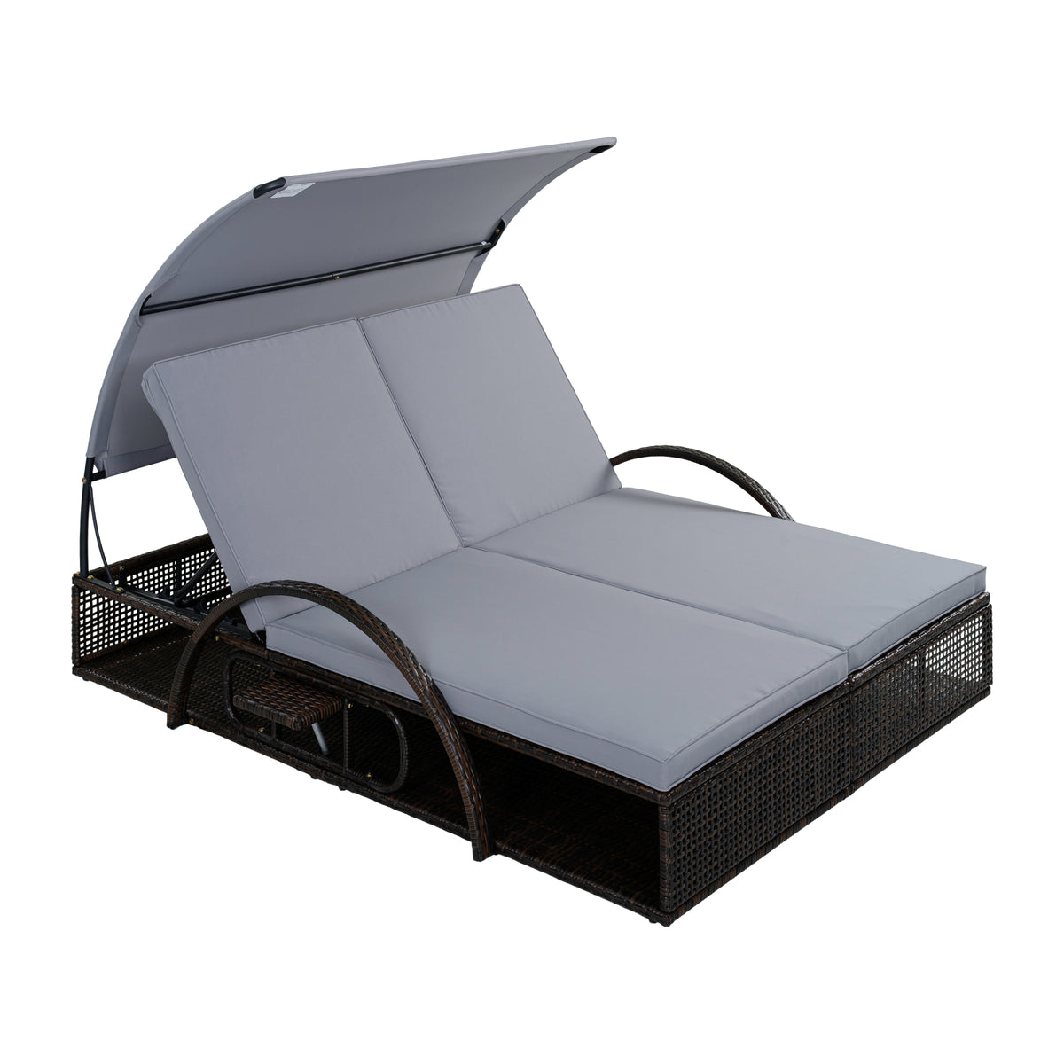 variant-group:rf-n711wy000485aae|Roomfitters Slate Grey HDPE Wicker Outdoor Double Sunbed, Steel Frame Patio Chaise, Hidden Side Tables, Canopy