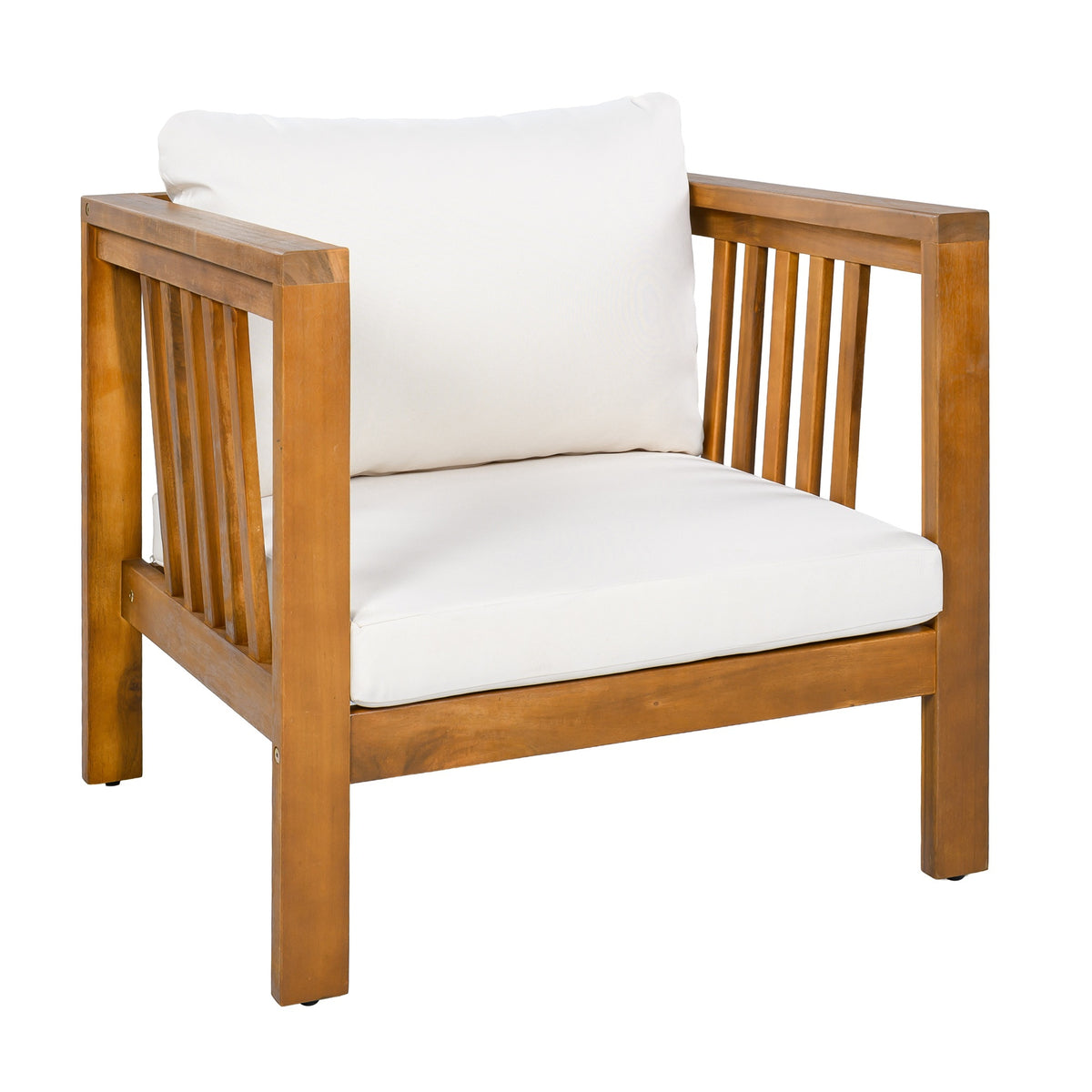 variant-group:rf-n704p448452a|Roomfitters Outdoor Acacia Wood Club Chair with Modern Mid-Century Square Arms and Thick Cushion Beige