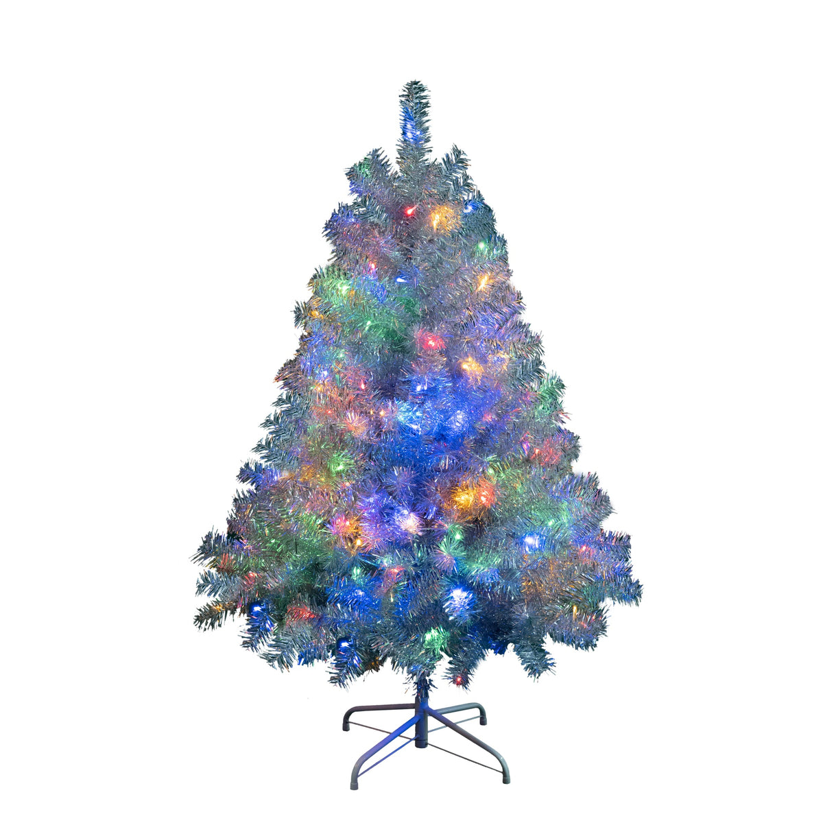 Roomfitters Pre-Lit Artificial Christmas Tree 4FT, Full Hinged Holiday Tree with Metal Stand, Warm Lights, 400 Tips, Silver Roomfitters