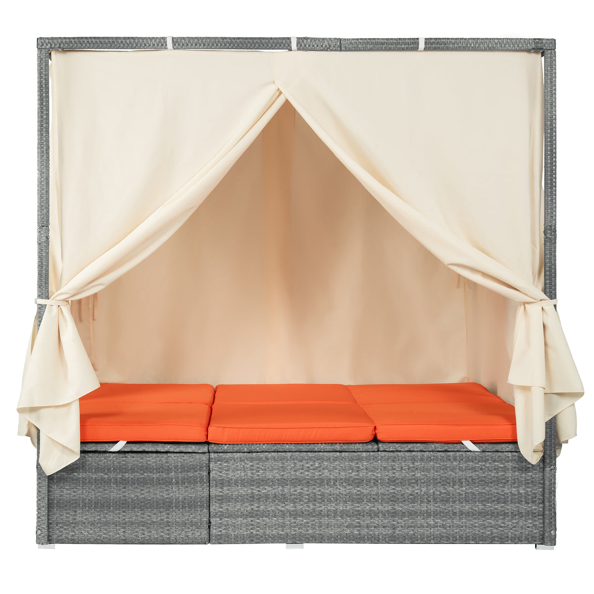 variant-group:rf-n711wy000471aao|Roomfitters Modern Tropical Orange PE Rattan Outdoor Double Sun Lounger, Patio Daybed, Adjustable Recline, Canopy