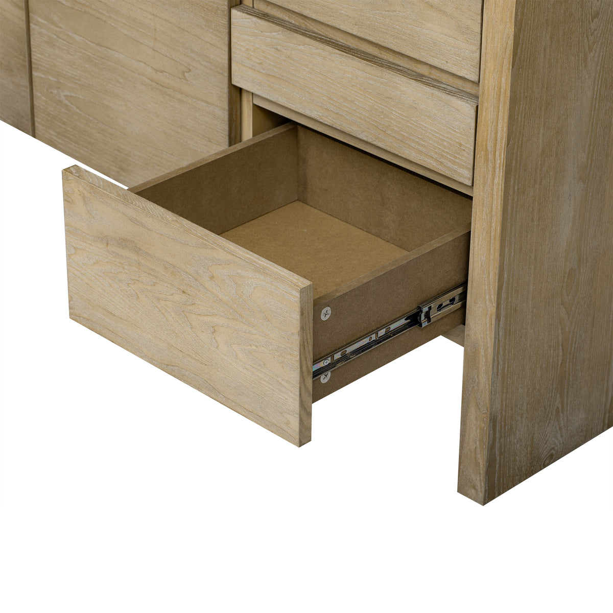 variant-group:rf-n711p289141o|Roomfitters 60" Modern Solid Wood Veneer Sideboard with 3 Doors & 3 Drawers, Open Shelf & Cable Cutout, Large Storage Cabinet for Dining, Hallway, Living Room, Natural