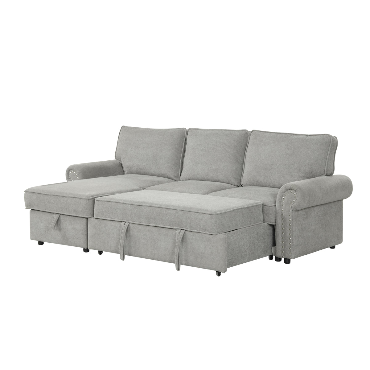variant-group:rf-n711wy000466aae|Roomfitters 95" Convertible Sectional Sleeper Sofa L-Shaped Couch with Storage Chaise and Pull Out Bed for Living Room, Grey