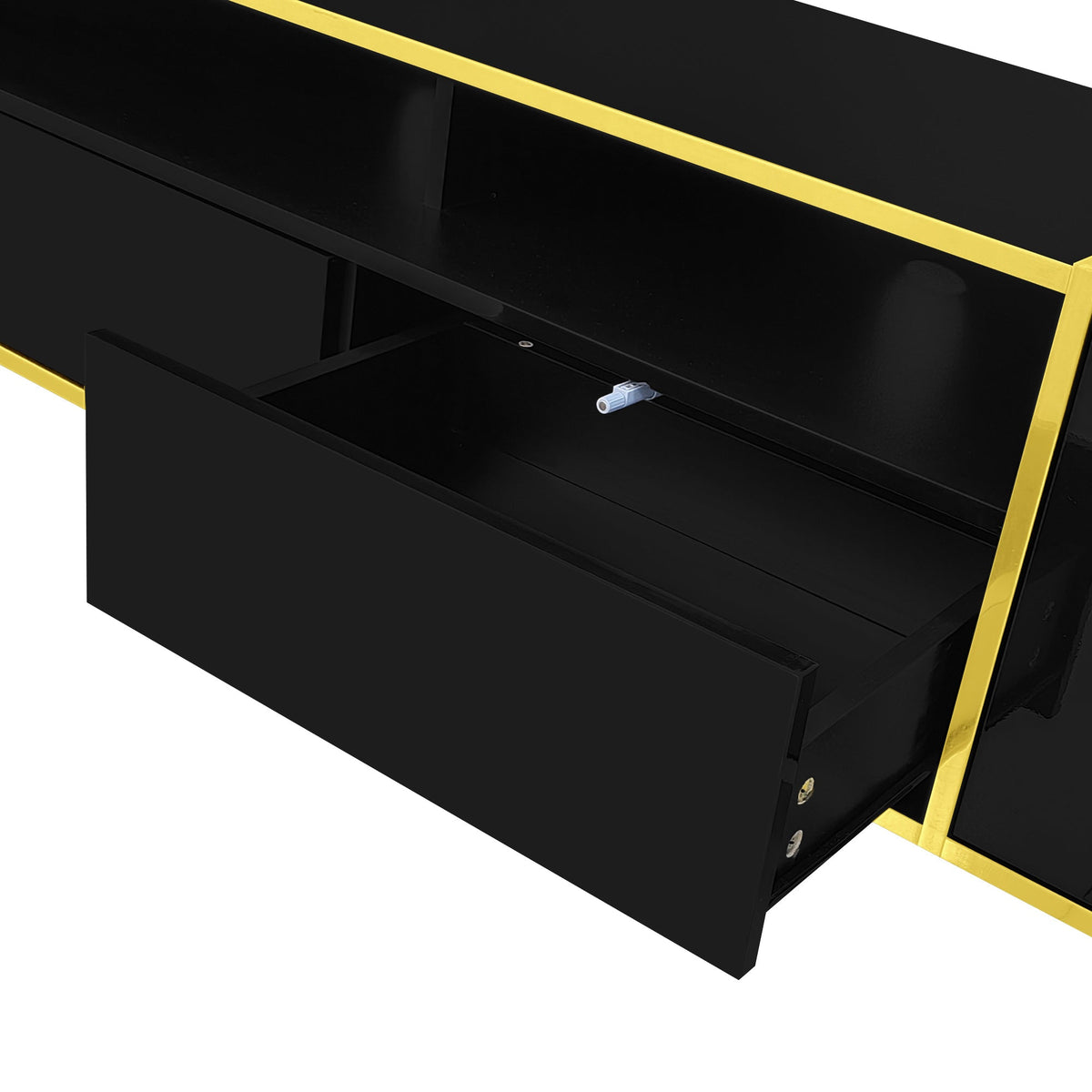 Roomfitters Modern TV Stand for up to 80 Inch TV, Entertainment Console with LED Shelves, Drawers and Cabinets, Black Roomfitters
