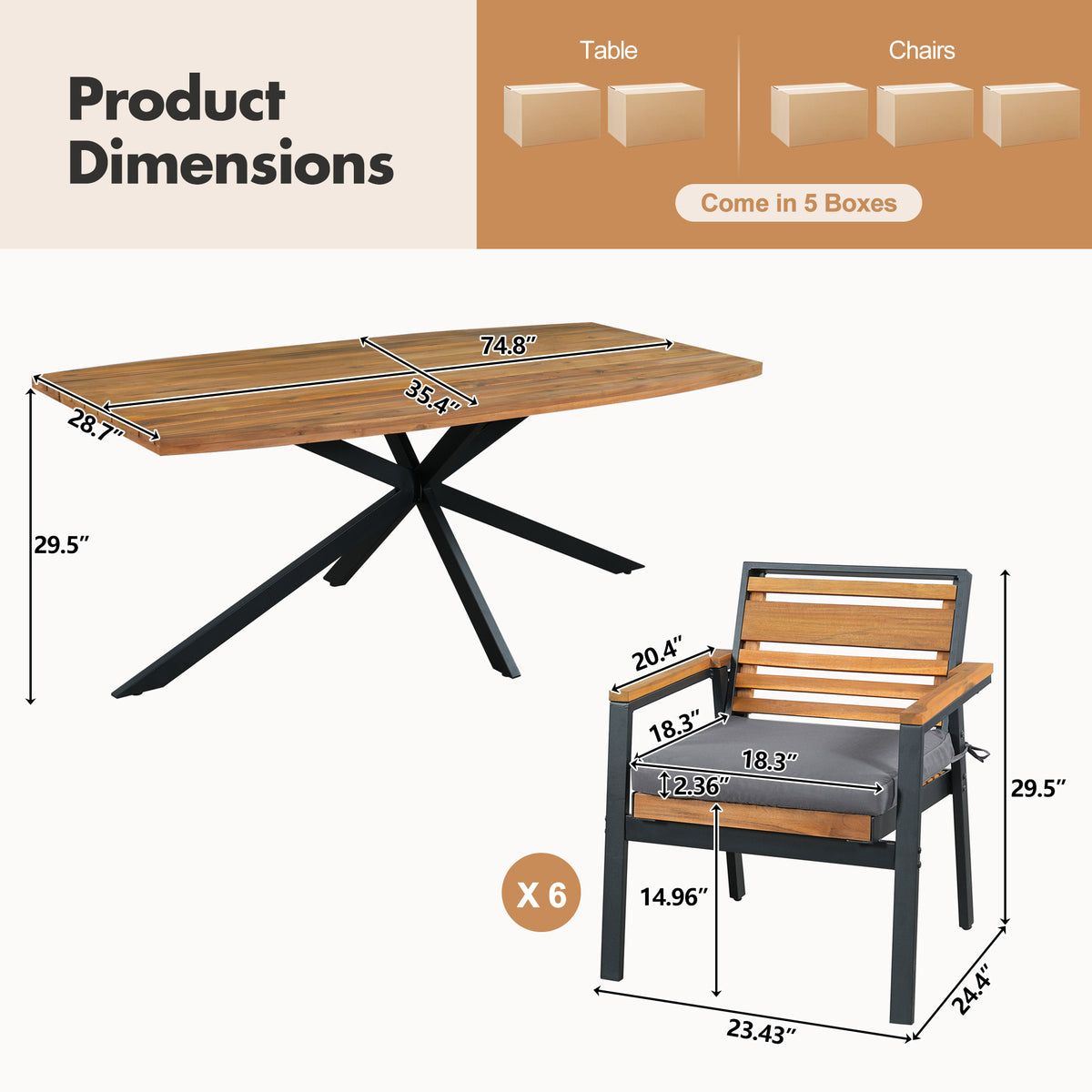 variant-group:rf-n704g201259e|Roomfitters Modern 7-Piece Patio Dining Set with Powder-Coated Iron Frame and Detachable Gray Cushions
