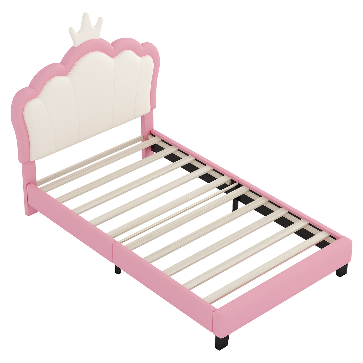 variant-group:rf-n733p180807h|Roomfitters Princess Upholstered Twin Platform Bed with Crown Headboard & Footboard, Cream Pink
