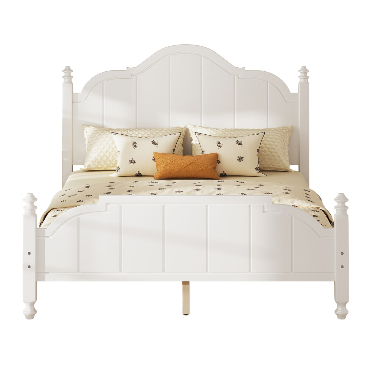 variant-group:rf-n733p360940k|Roomfitters Queen Wood Platform Bed Frame with Curved Headboard, Vintage Style Slat Support, No Box Spring Required, White