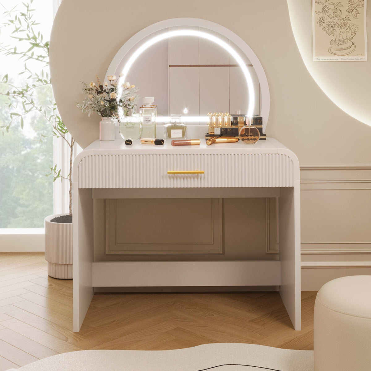 Roomfitters 39" Makeup Vanity Table with Mirror Touch Screen Lighted Mirror, Dressing Table with Drawer for Bedroom, White Roomfitters