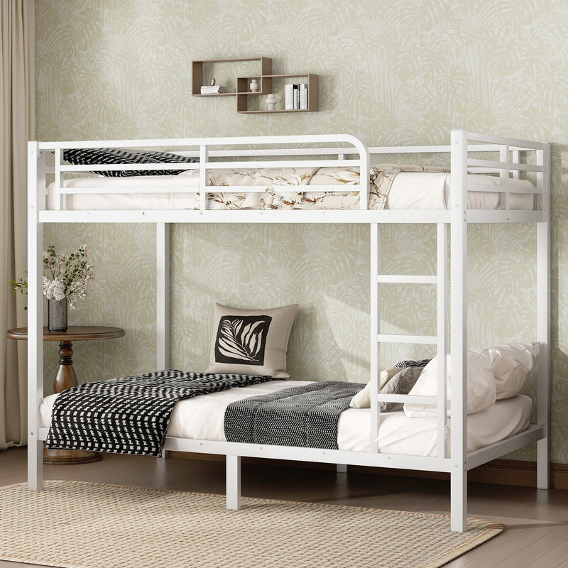 variant-group:rf-w1580p329009|Roomfitters Metal Twin XL Over Twin XL Bunk Bed Frame with Ladder & Safety Rail, Heavy-Duty Space-Saving Design, White