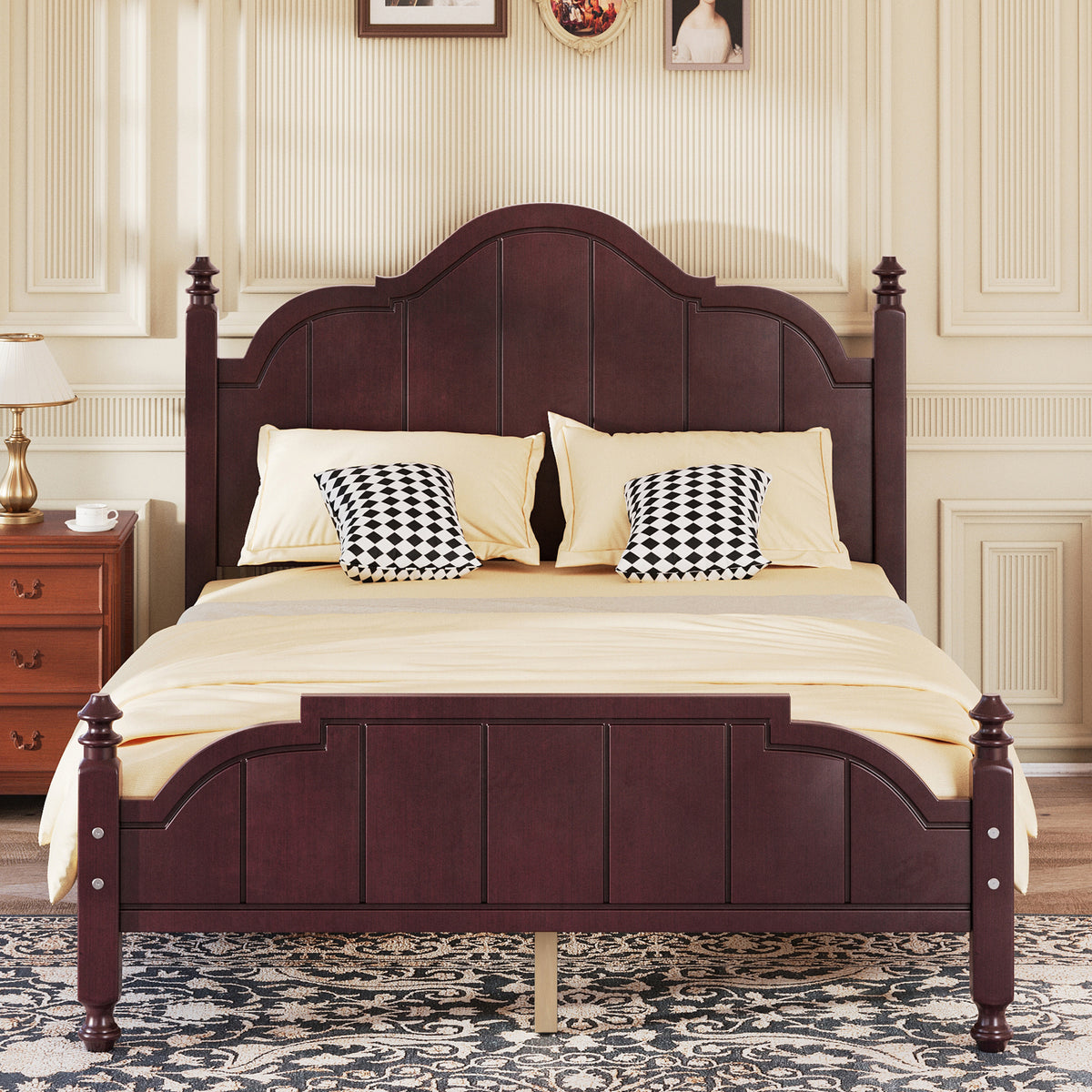 variant-group:rf-n733p360927p|Roomfitters Full Wood Platform Bed Frame with Curved Headboard, Vintage Style Slat Support, No Box Spring Required, Espresso