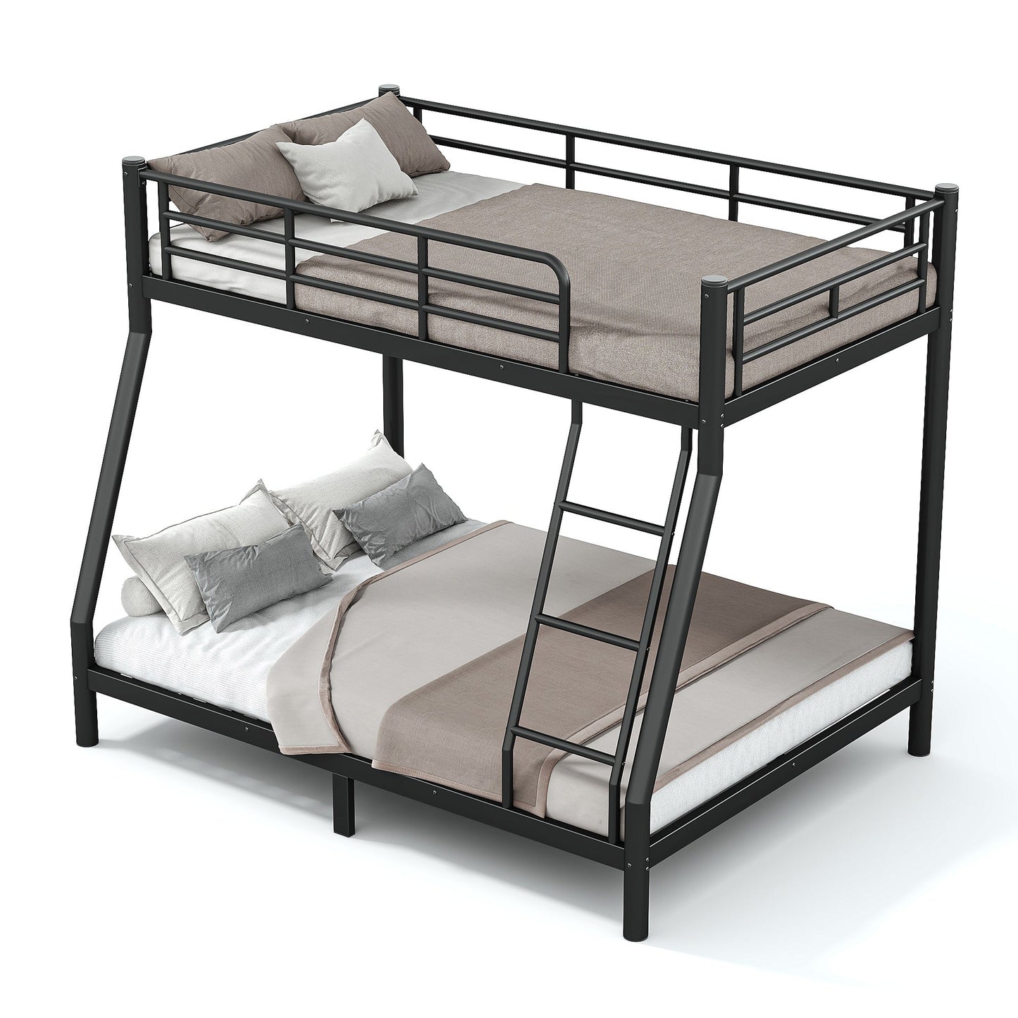 Roomfitters Twin over Full Bunk Bed Frame for Teens Adults, Heavy Duty Metal Round Tube Noise Free No Box Spring, Black