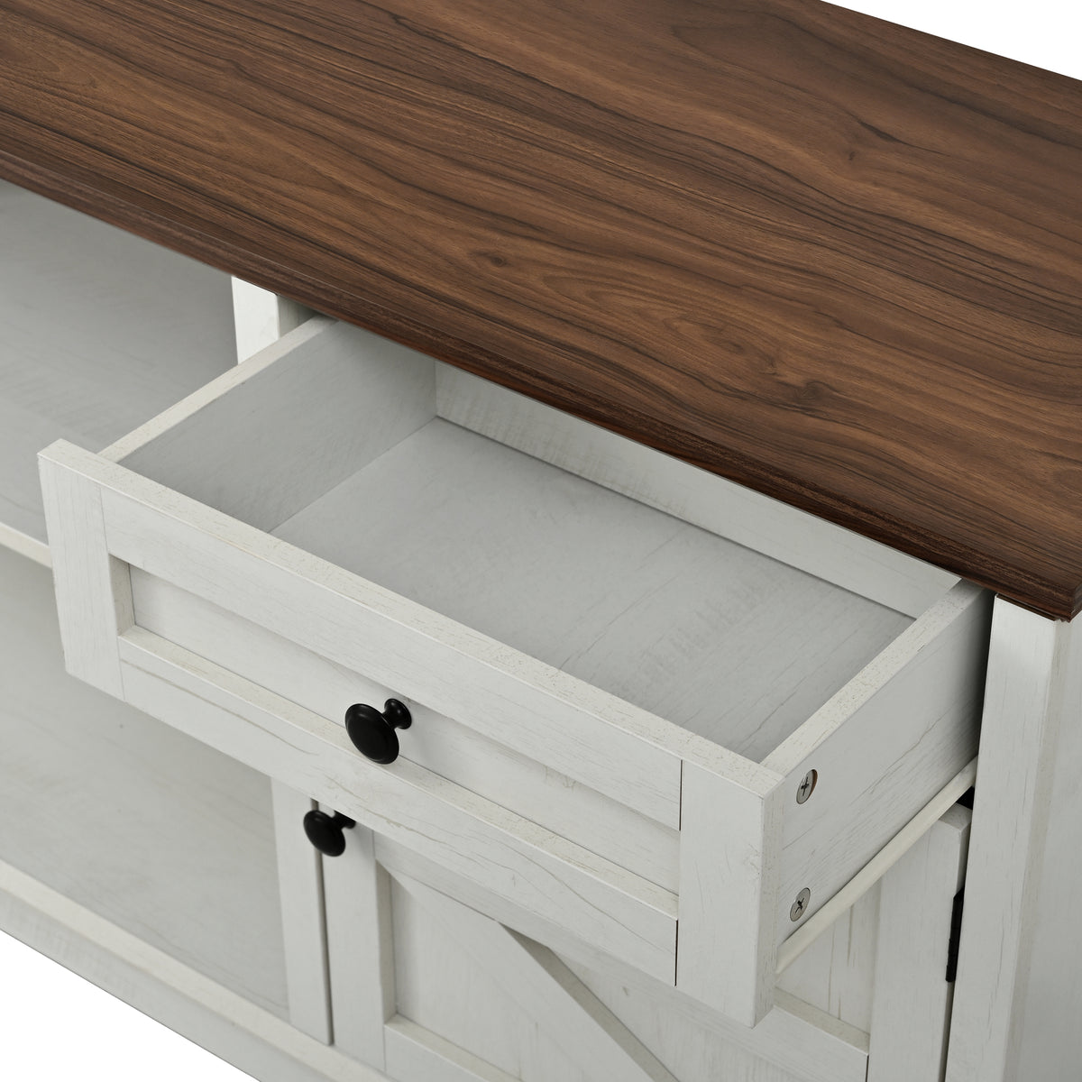 variant-group:rf-n724sj000154aak|Roomfitters 98.8"W Farmhouse Wall Unit Entertainment Center, 4 Barn Doors, White & Walnut