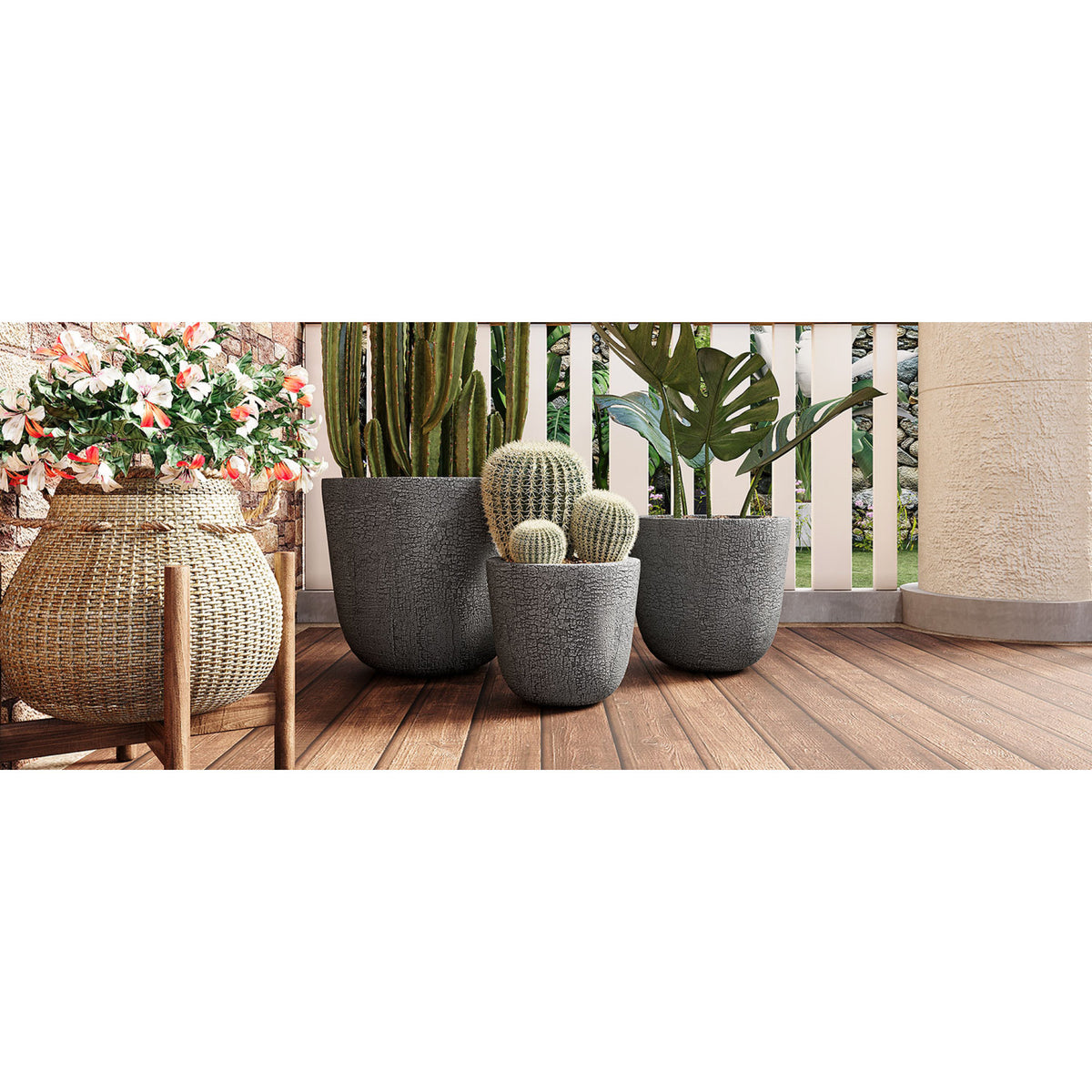 variant-group:rf-n711p406660e|Roomfitters Lightweight MGO Planter Set of 3, Round Weather Resistant Outdoor Indoor Flower Pots for Garden Patio, Gray