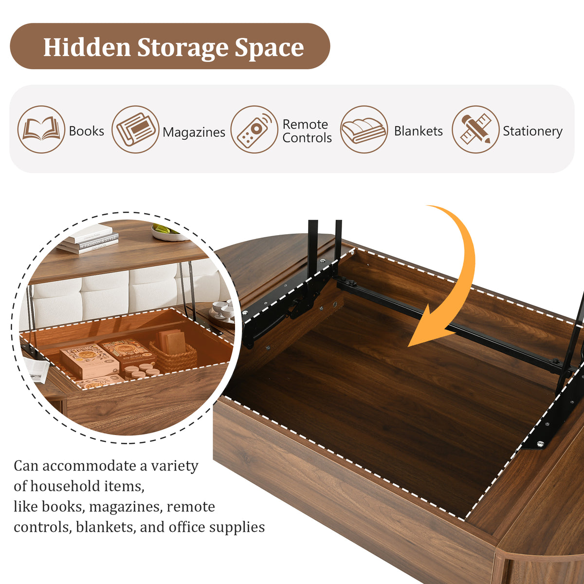 variant-group:rf-n724p391007d|Roomfitters 47.2" Lift Top Coffee Table with Hidden Compartment, Oval Center Table, Brown
