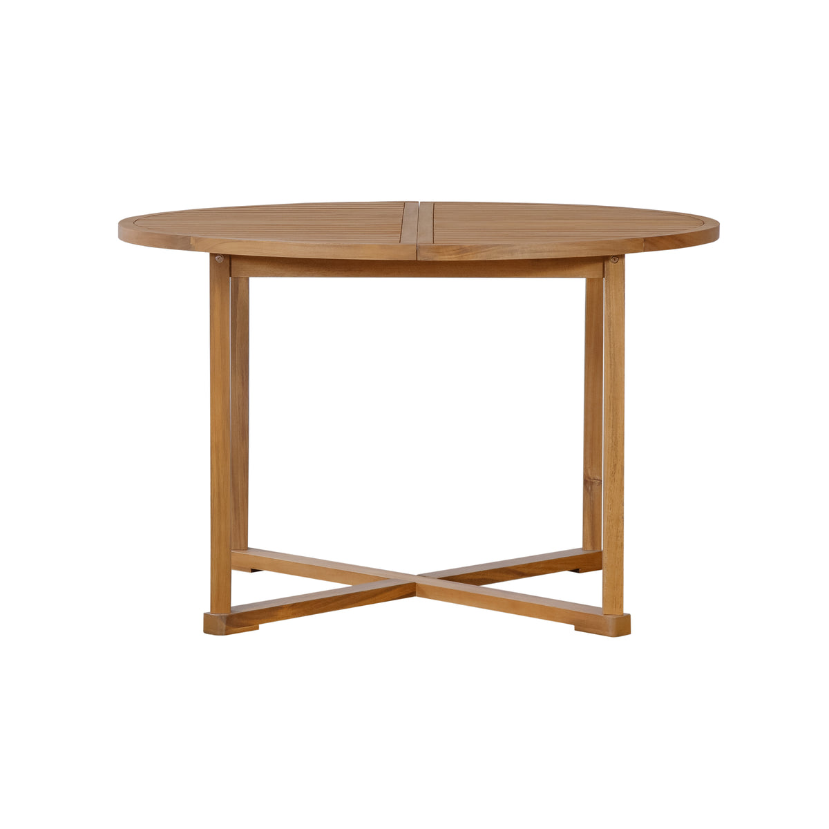 variant-group:rf-n711wy000475aao|Roomfitters 5-Piece Outdoor Dining Set for 4, 47.2-Inch Round Acacia Wood Table, Natural Brown Slatted Patio Group