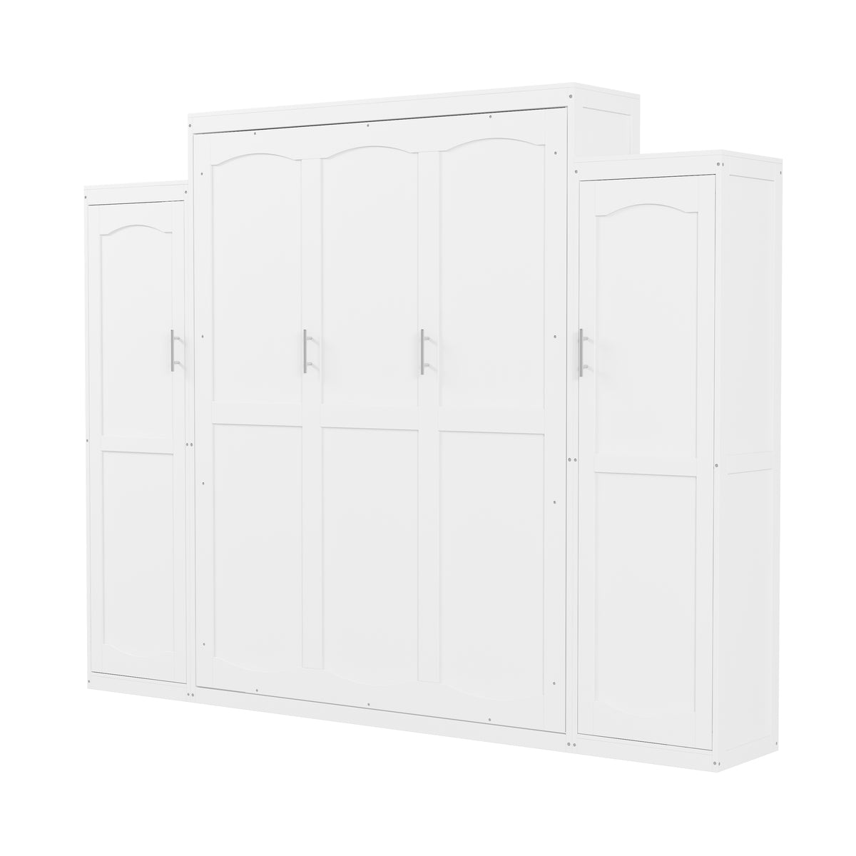 variant-group:rf-n733s339767k|Roomfitters Queen Murphy Bed with Storage Cabinets and Shelf, Foldable Wall Bed Platform for Guest Room and Bedroom, White