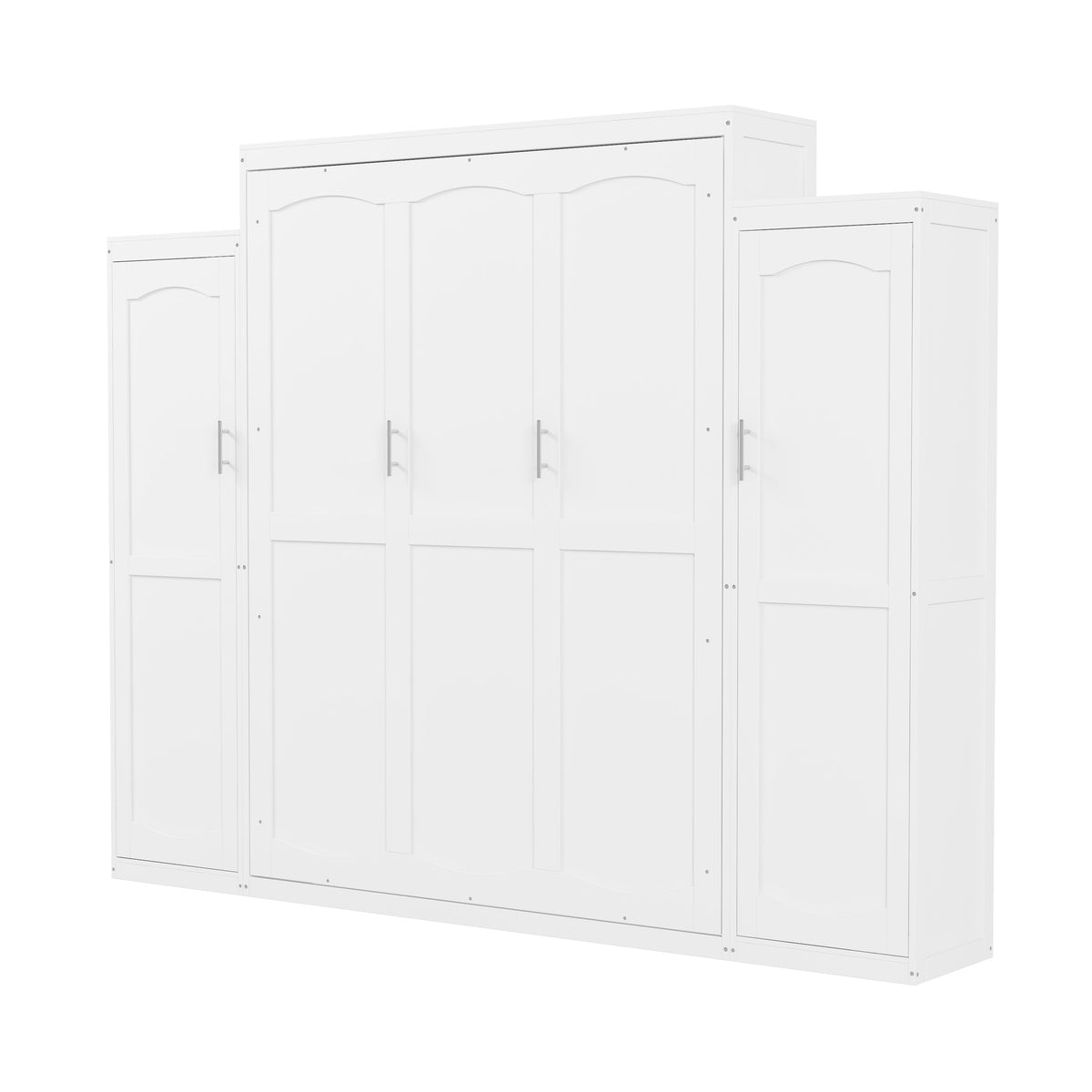 Roomfitters Queen Murphy Bed with Storage Cabinets and Shelf, Foldable Wall Bed Platform for Guest Room and Bedroom, White Roomfitters