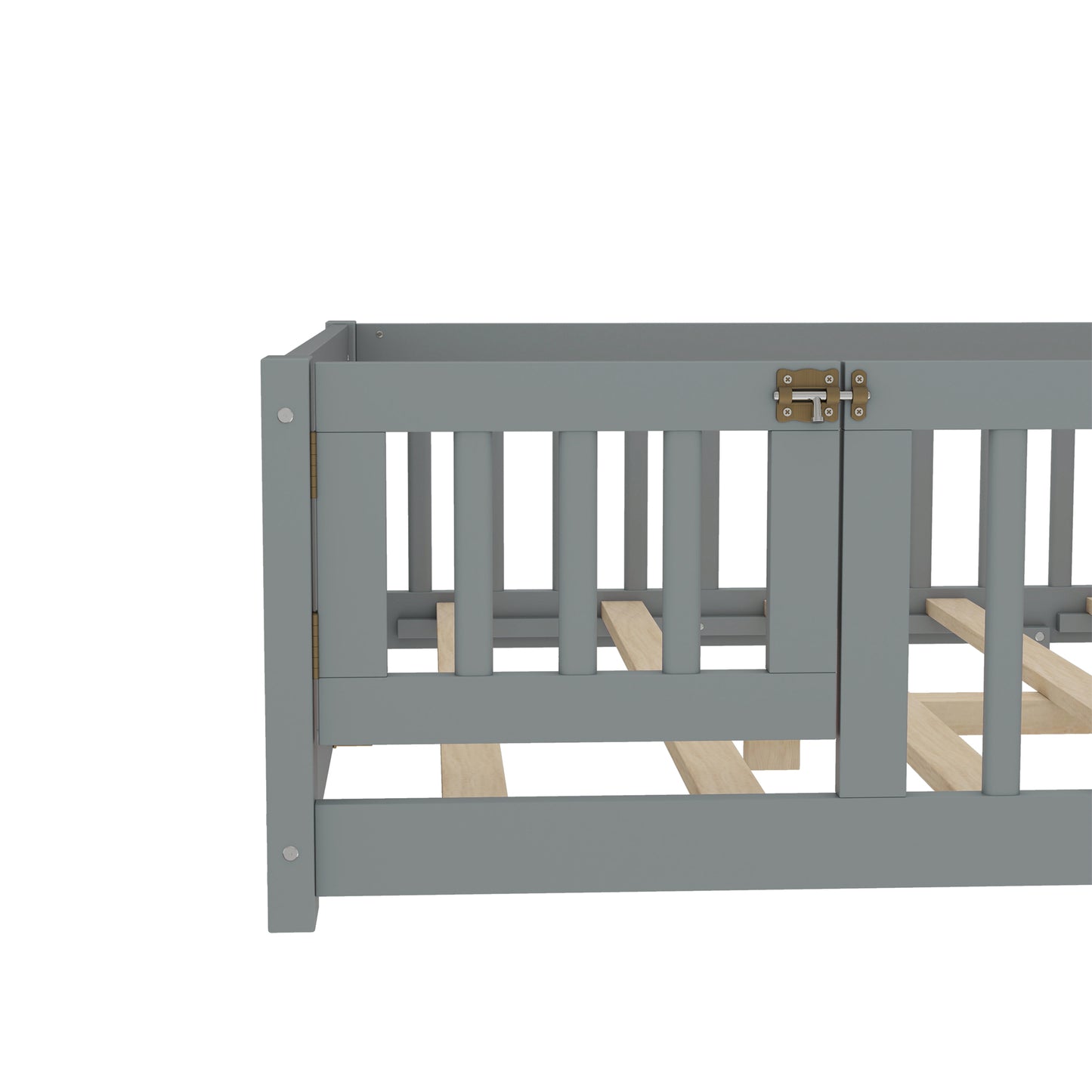 variant-group:rf-w1580p338951|Roomfitters Wooden Full Floor Bed Frame with Door & Safety Guardrails, Low Platform Design for Bedroom or Playroom, Gray