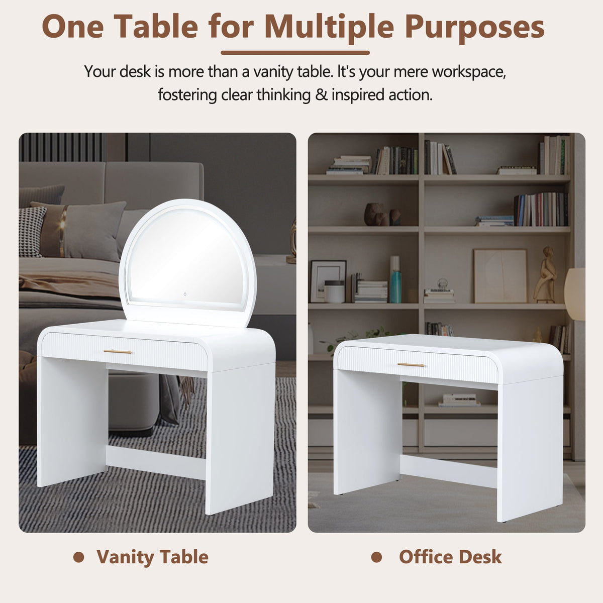 Roomfitters 39" Makeup Vanity Table with Mirror Touch Screen Lighted Mirror, Dressing Table with Drawer for Bedroom, White Roomfitters