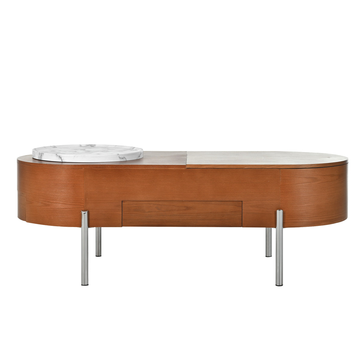 variant-group:rf-n724p228920d|Roomfitters Lift Top Oval Coffee Table with Rotating Marble Tray and Hidden Compartment, Brown